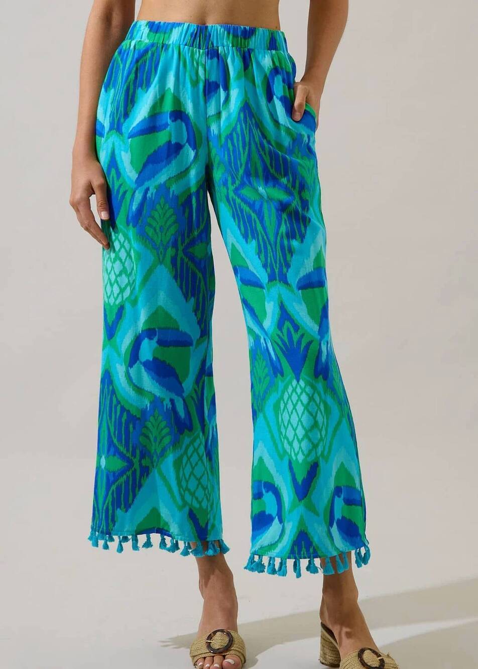 NEW SUGARLIPS women's blissy tropical flare pants in blue